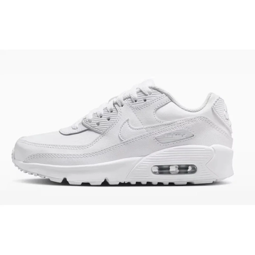 Nike Air Max 90 Leather GS Big Kids Size 4.5Y White Running Shoes CD6864-100 NEW